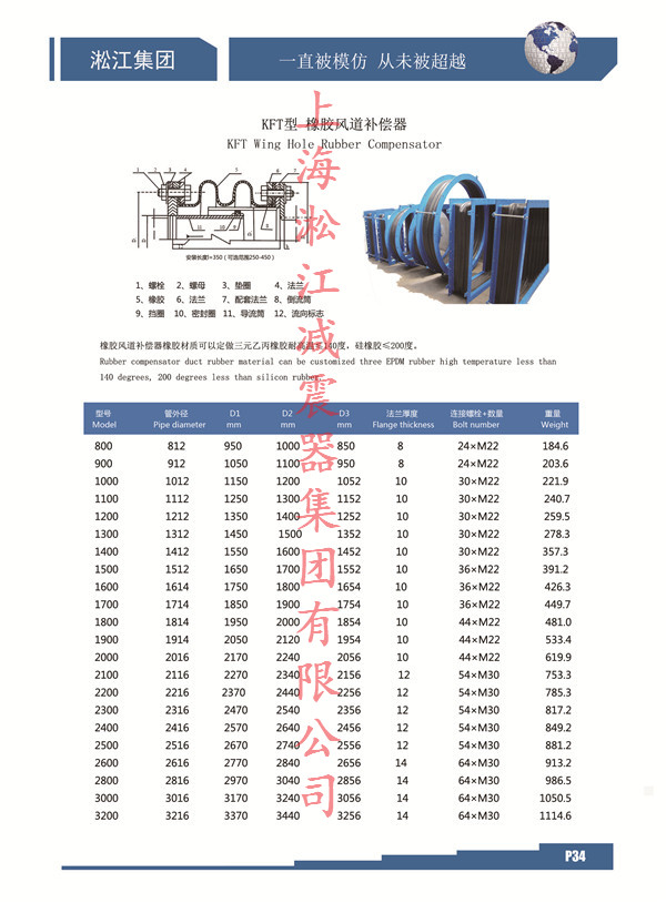 KFT型橡胶风道补偿器说明书、材质、厂家